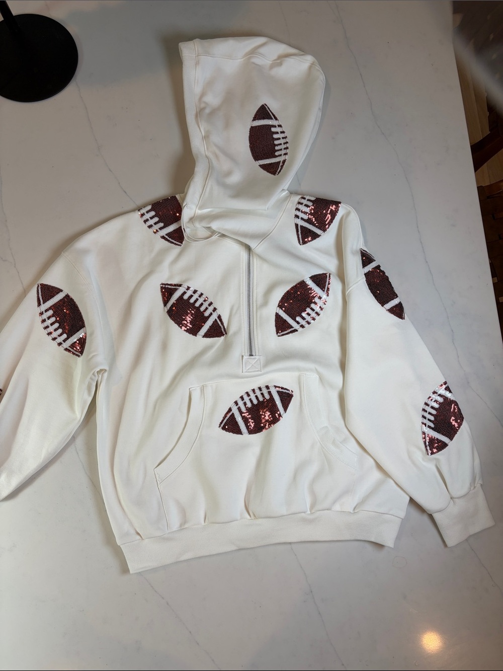 White Hoodie with Sequin Footballs